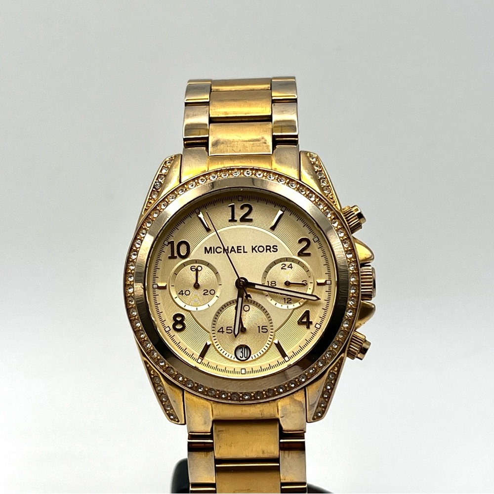 Michael Kors Blair Glitz Womens Watch MK5166 Gold Crystal Bezel 6" New Battery - Picture 3 of 13